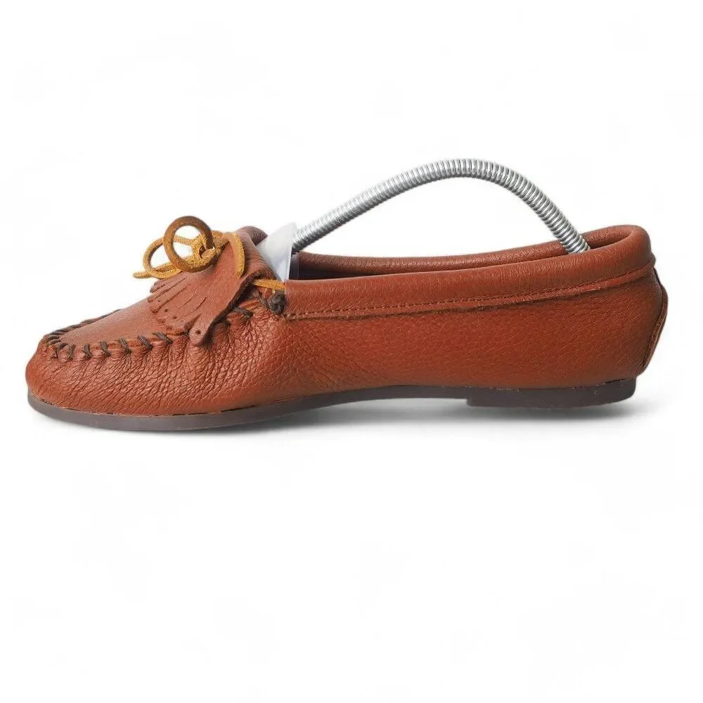 Minnetonka Deerskin Kilty Moc Toe Slip-on Loafers Carmel Brown 232116 Women's 10